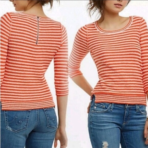 Anthropologie Tops - Anthropologie Striped Sweater Top Zip Back S